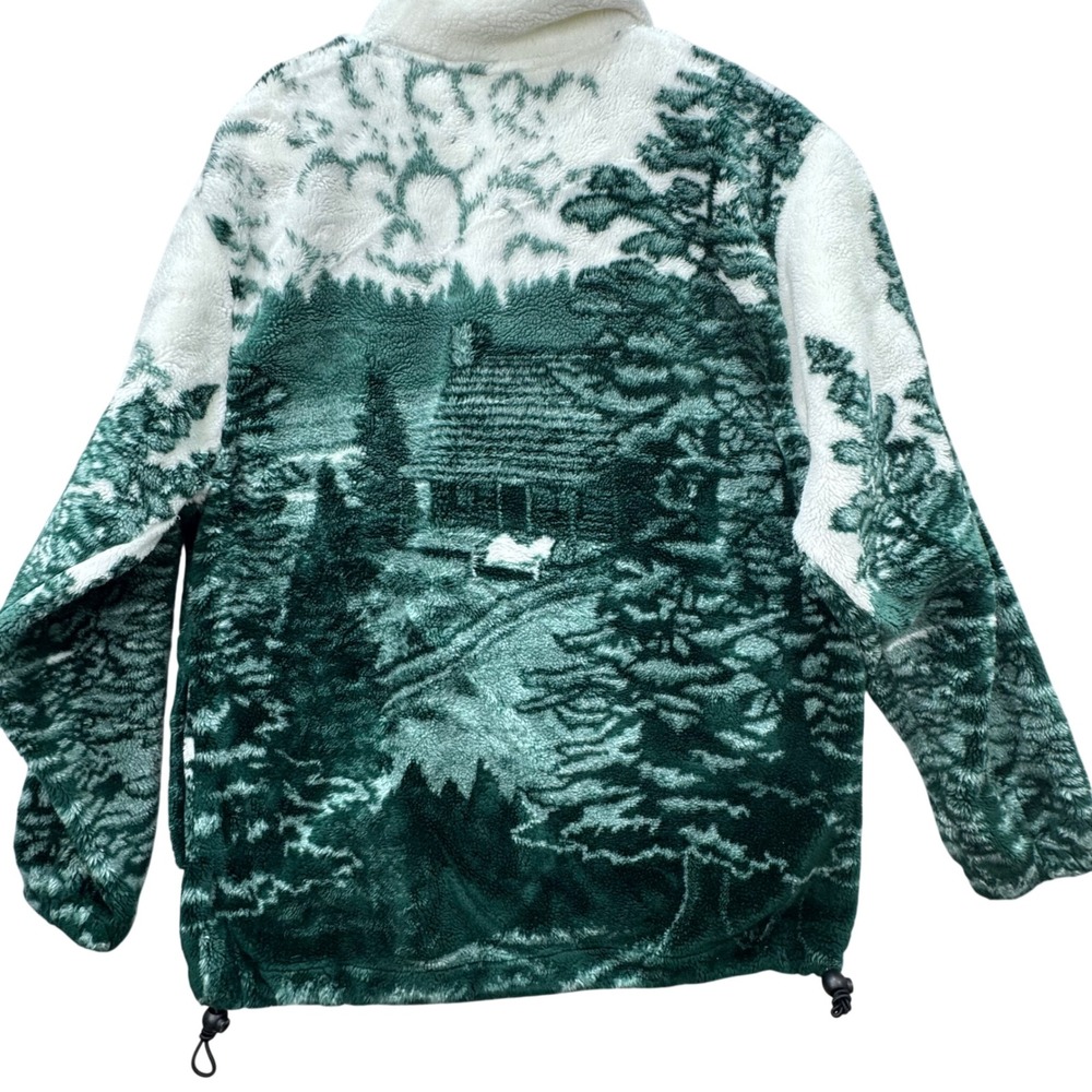 Art Unlimited Sportswear Fleece Sweatshirt Medium Green Scenic Cabin Nature